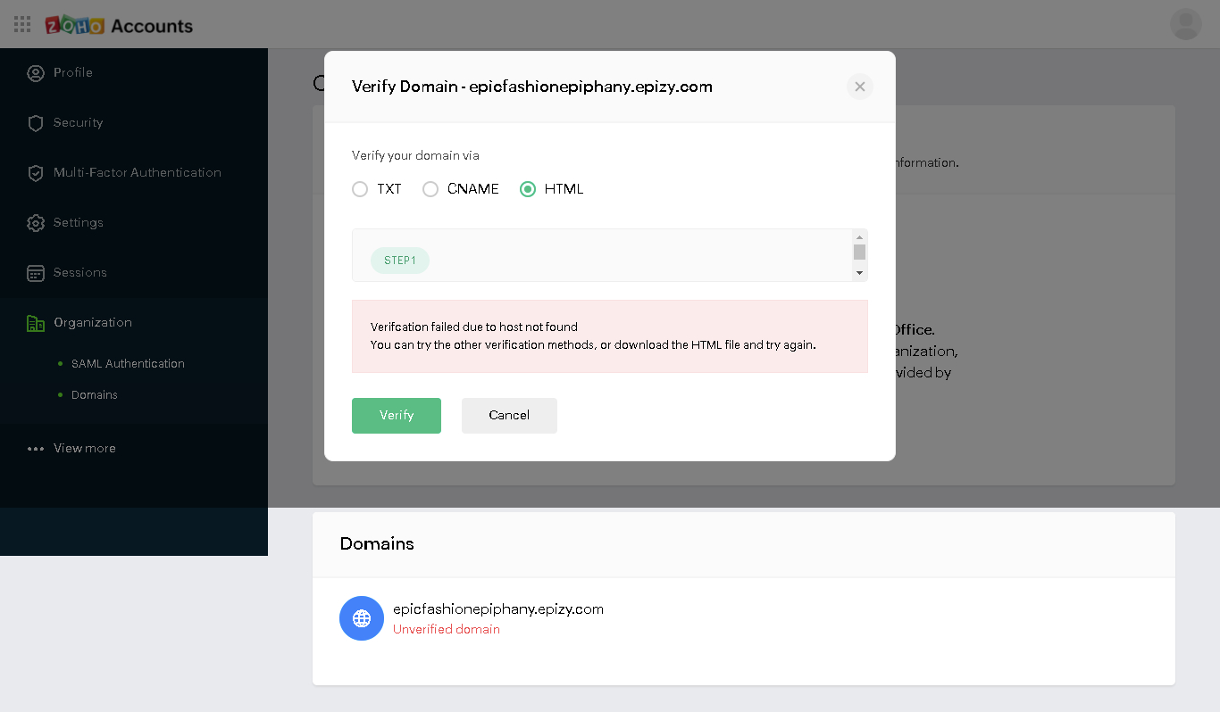 ZOHO HTML verification fail - Hosting Support - InfinityFree Forum